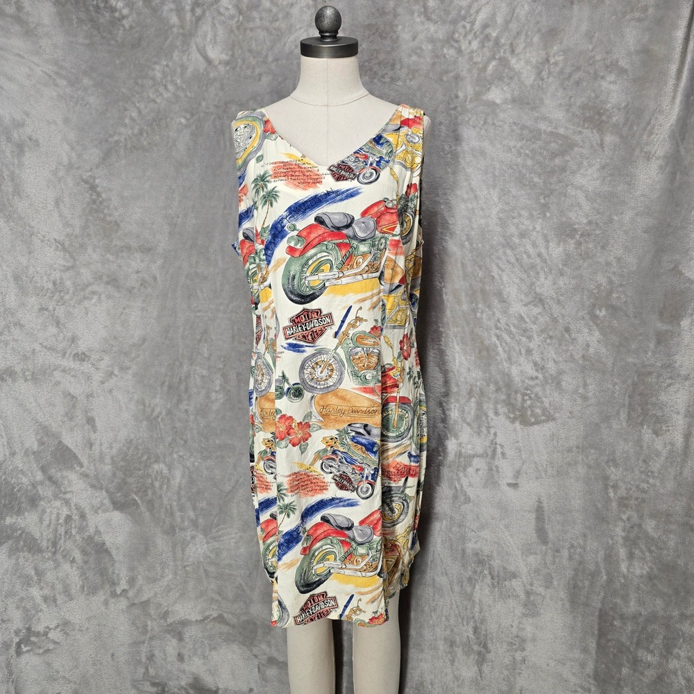 Harley Davidson Dress Women XL Cream Motorcycle Hawaii AOP Biker Retro Tropical